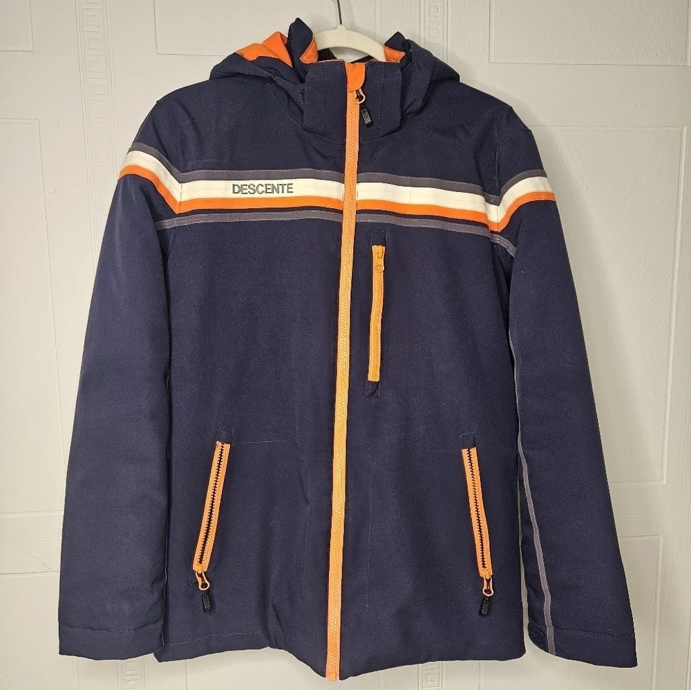 Descente Navy Detachable Hood Softshell Zip Jacket Junior 14 Ski Hike EUC